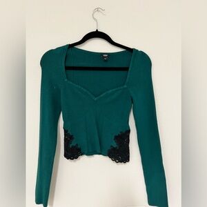 Express Body Contour Sweater with Black Lace